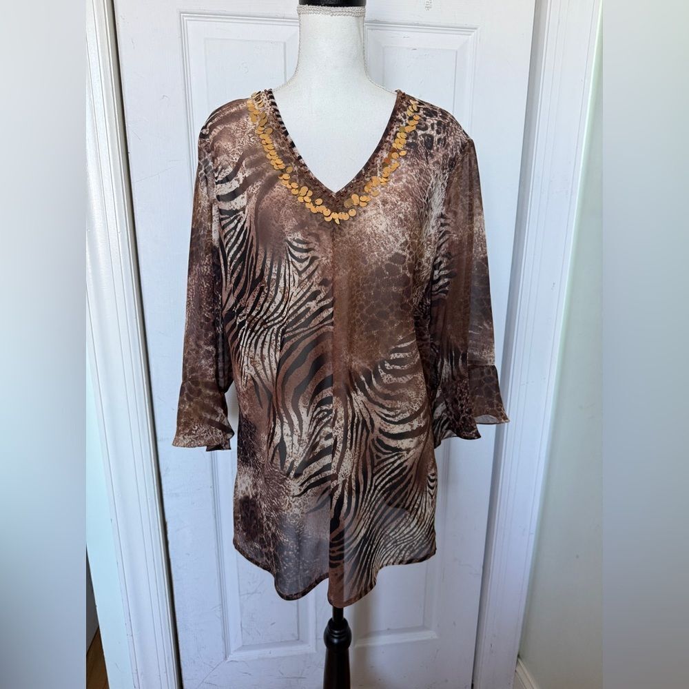 Y2K Fashion Bug Animal Print XL See Through Top